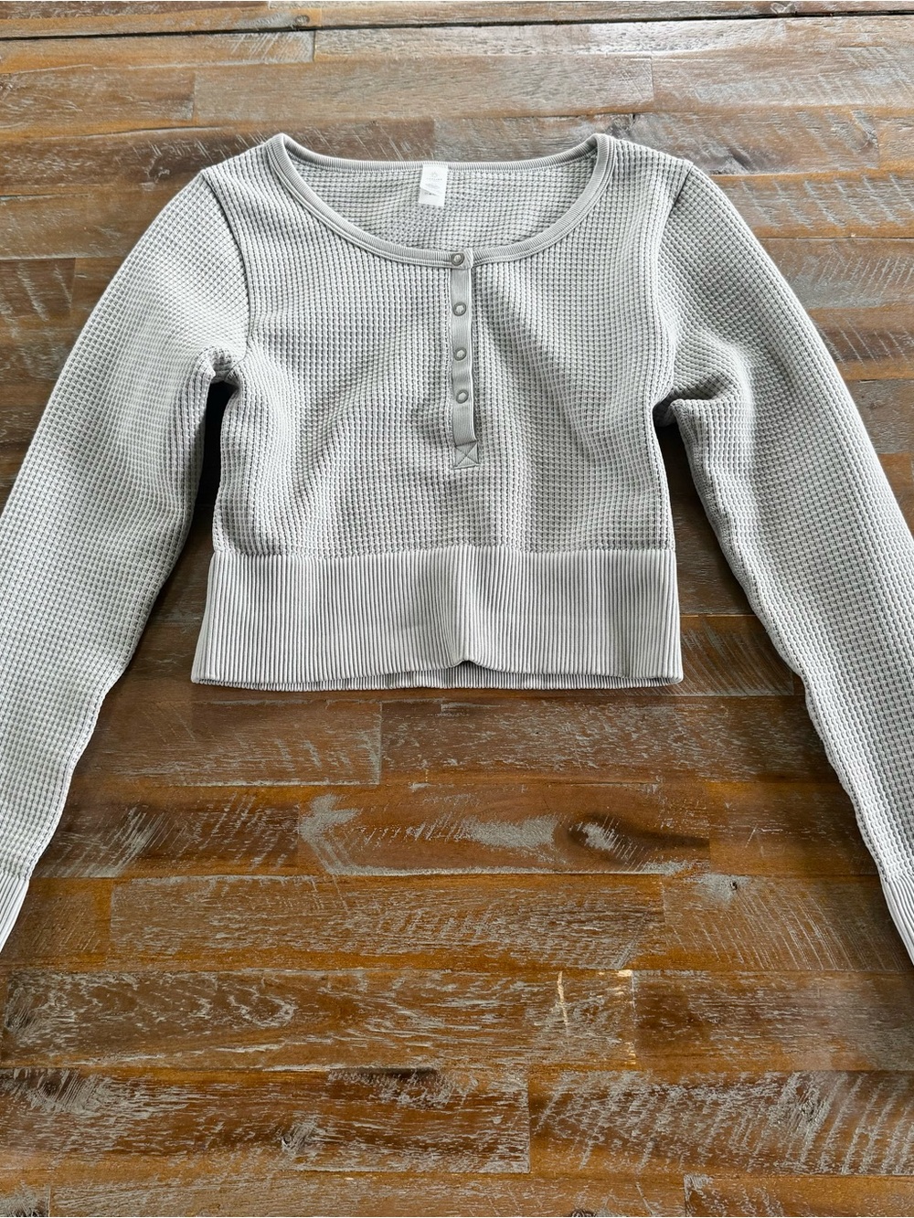aerie Crop Waffle Henley Top - Light Gray